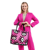 Large Leather & Silk Tote Bag - Abby
