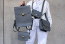 Natural Leather Saddle Backpack - Grey