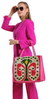 Large Leather & Silk Tote Bag - Aishling